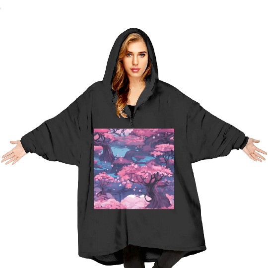 Anime Euphoria: Fantasy Cherry Blossom Dreamscape Blanket Hoodies