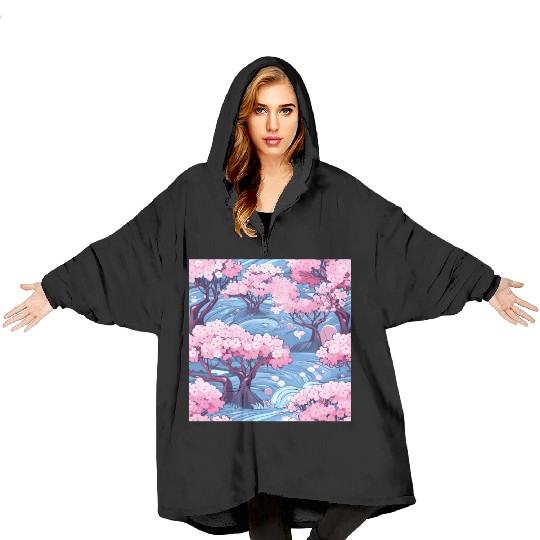 Anime Euphoria: Fantasy Cherry Blossom Dreamscape Blanket Hoodies