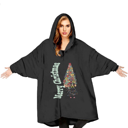 Cat Tangled In the Christmas Tree Lights Blanket Hoodies