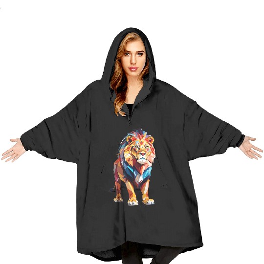Polygon colorful lion Blanket Hoodies