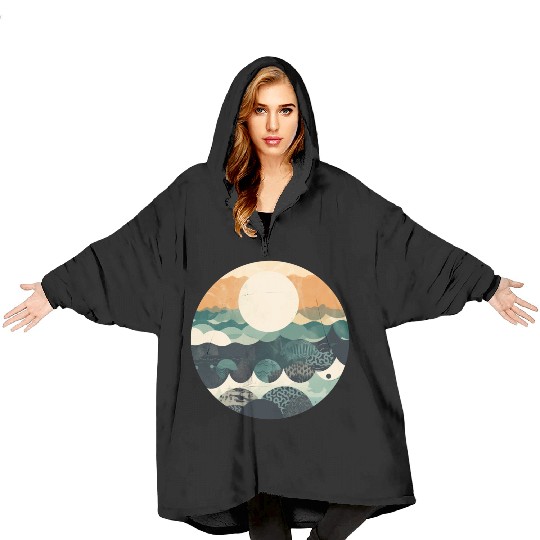 Hokusai Japanese Art Inspired Patterned Ocean Blanket Hoodies