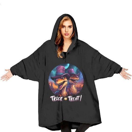 Halloween Dinosaur Velociraptor Trick or Treat Blanket Hoodies