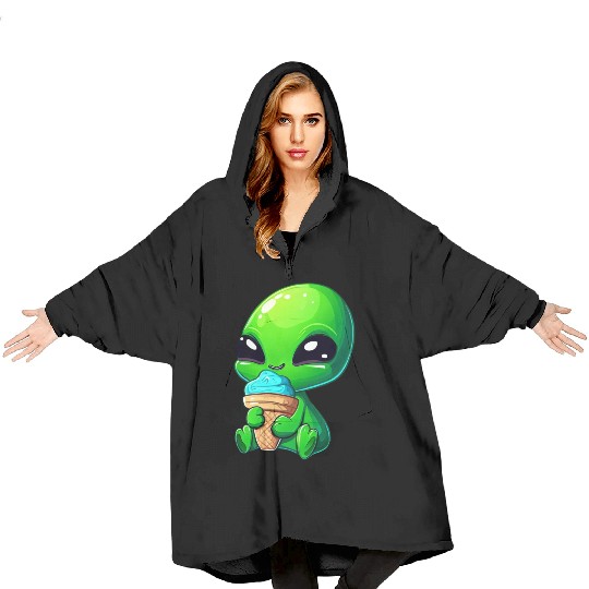 Alien Extraterrestrial Ice Blue Green Blanket Hoodies