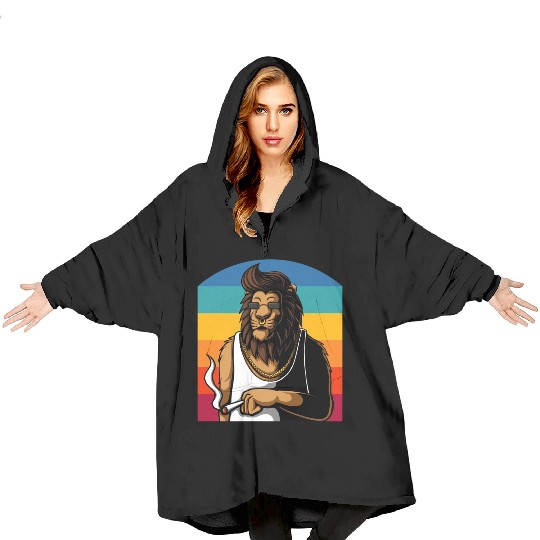 The smoking lion Blanket Hoodies