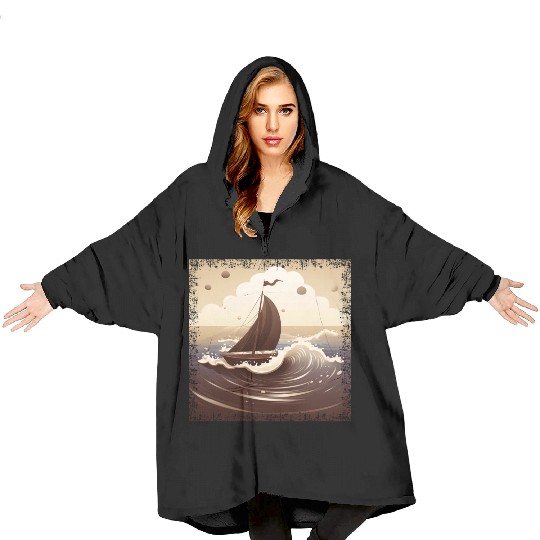 Chocolate Brown Dinghy on Rough Seas Blanket Hoodies