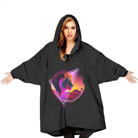 Synthwave desert Lion Blanket Hoodies
