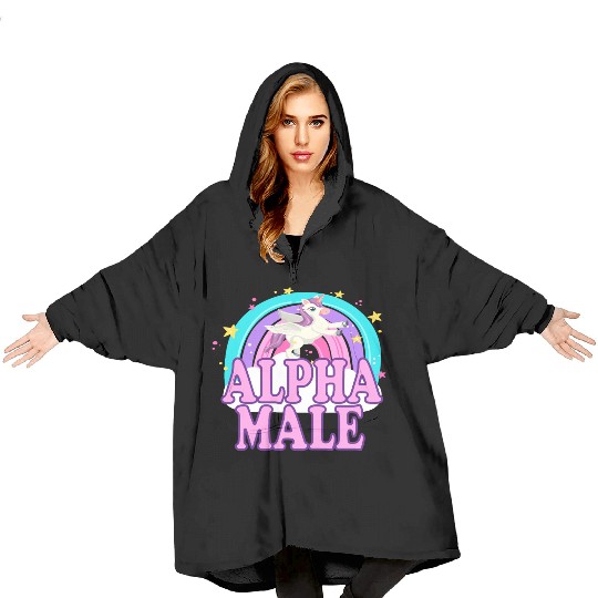 Ironic Alpha Male Unicorn Rainbow Funny Blanket Hoodies