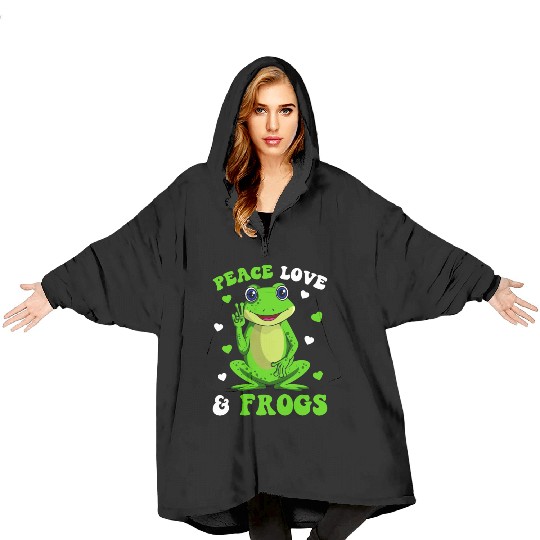 Peace Love Frogs Lover Frog Kids Girls Women Blanket Hoodies