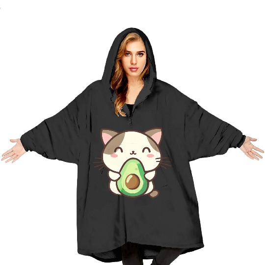 Cat with avocado Blanket Hoodies