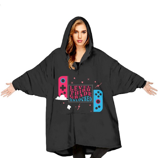 Kids Level 3th Grade Unlocked! School Gamer Boy/Gi Blanket Hoodies