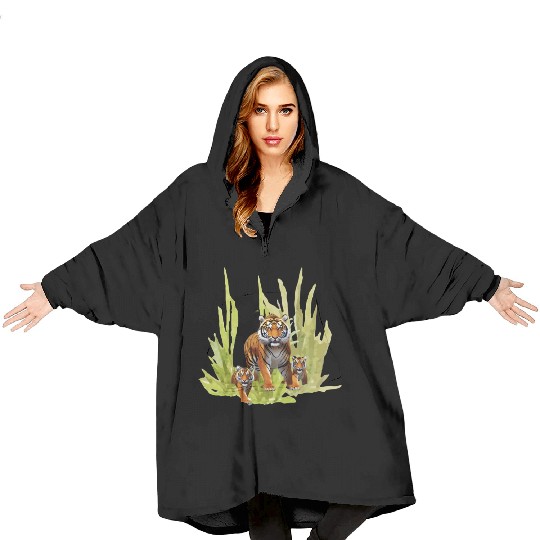 Wildlife Endangered Tiger Cubs Blanket Hoodies