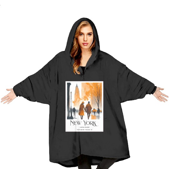 Watercolor painting loving couple in New York City Blanket Hoodies