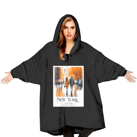 Watercolor painting loving couple in New York City Blanket Hoodies
