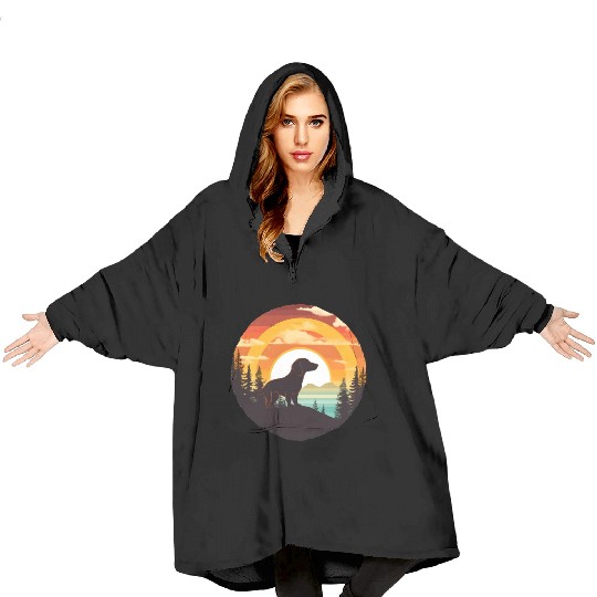 Sunset Serenity: Vintage Dachshund Silhouette Blanket Hoodies