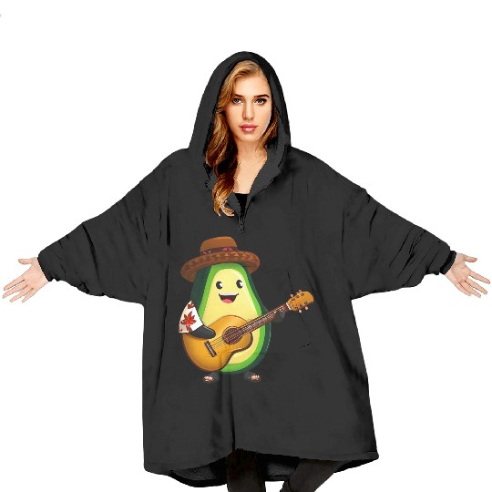 Tropical avocado with guitar Blanket Hoodies