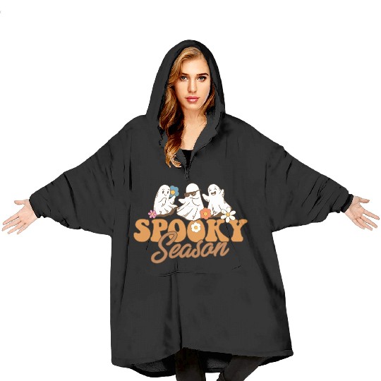 Halloween Spooky Season Boo Ghost Let's Go Ghouls Blanket Hoodies