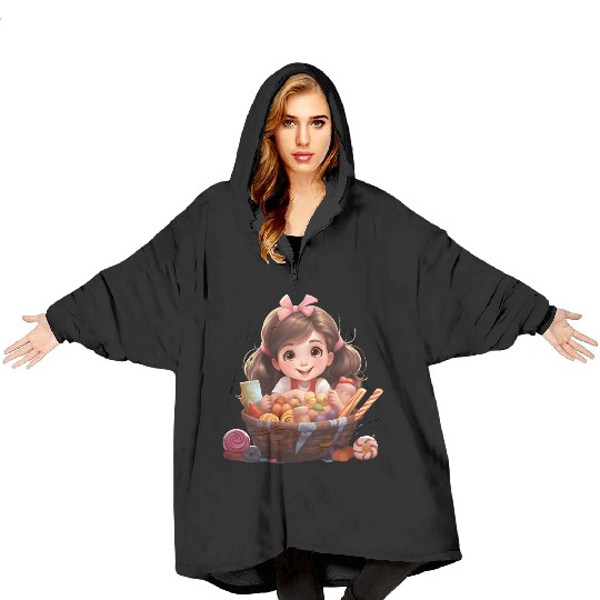 little girl in sweets basket Blanket Hoodies