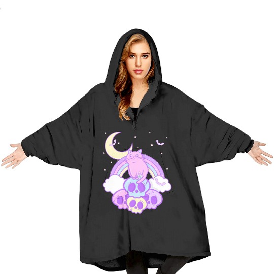 Pastel Goth Cat Skull Lover Cute Gothic Yami Blanket Hoodies