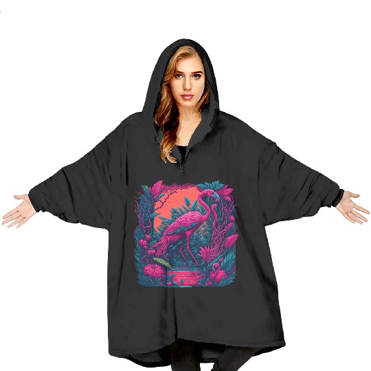 Neon flamingo Blanket Hoodies
