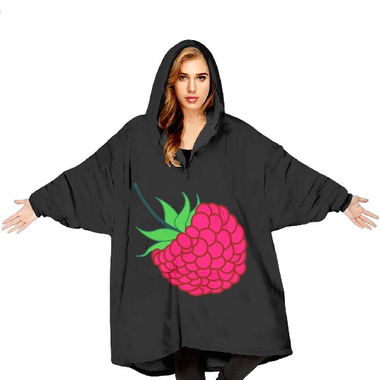 Raspberry red with green leaves Blanket Hoodies