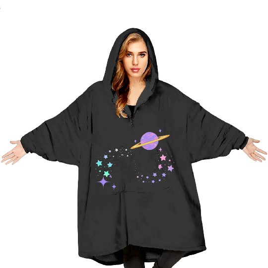 Angel Numbers 555 Purple Saturn with Stars Blanket Hoodies