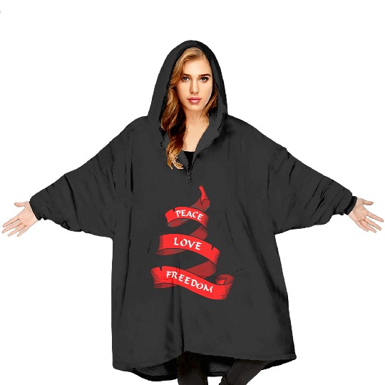 Peace love freedom red Blanket Hoodies