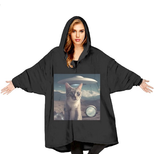 Cat Ufo Alien Area 51 space shuttle Blanket Hoodies