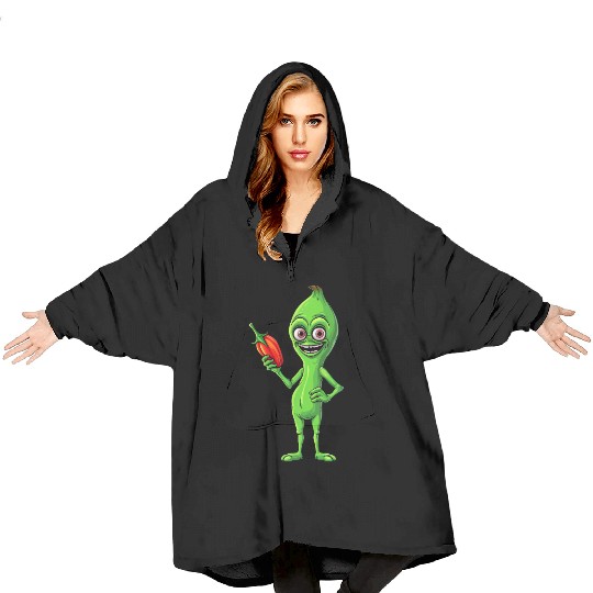 Green Alien Meets Bell Pepper: A Quirky Fusion Blanket Hoodies
