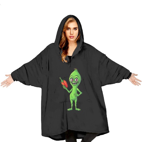Green Alien Meets Bell Pepper: A Quirky Fusion Blanket Hoodies