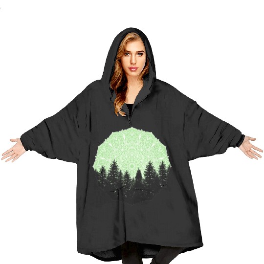 Green Forest Mandala Pacific Northwest Blanket Hoodies