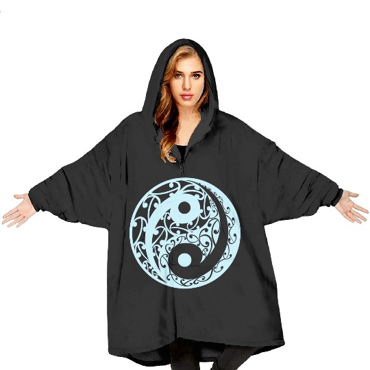 Yin And Yang In A Koru Pattern In A Light Blue Blanket Hoodies