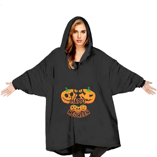 Happy Meoween Black Cat Blanket Hoodies