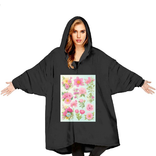 Iris and Indigo Spring Flowers Blanket Hoodies