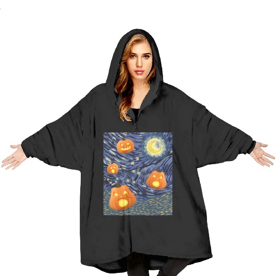 Starry Night with Pumpkins Funny Halloween Art Blanket Hoodies