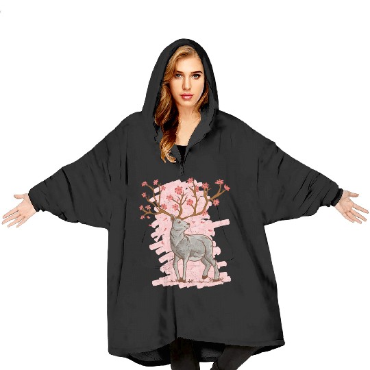 Cherry Blossom Deer Sakura Blanket Hoodies