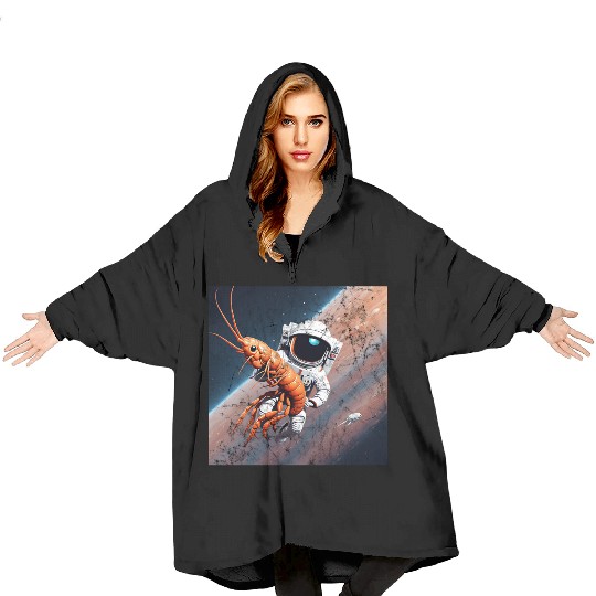 Astronaut in space with shrimp Blanket Hoodies