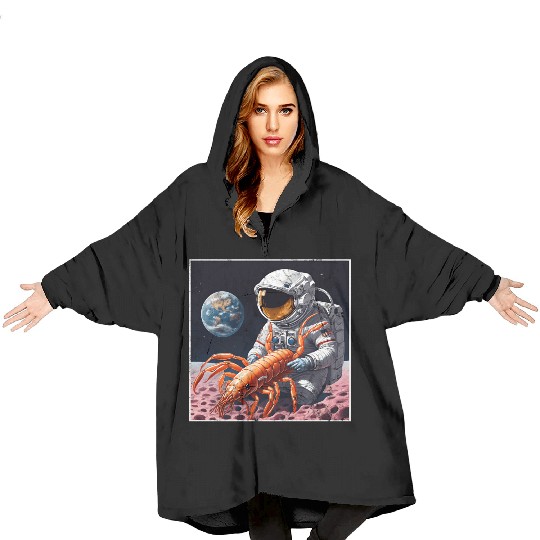 Astronaut in space with shrimp Blanket Hoodies