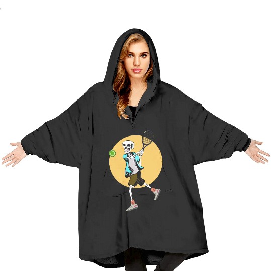 Skeleton Playing Tennis Blanket Hoodies