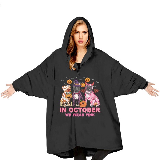 In October We Wear Pink Pumpkin Pitbull Blanket Hoodies
