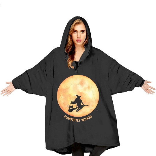 Wicked Cat Witch Funny Halloween Witch Blanket Hoodies