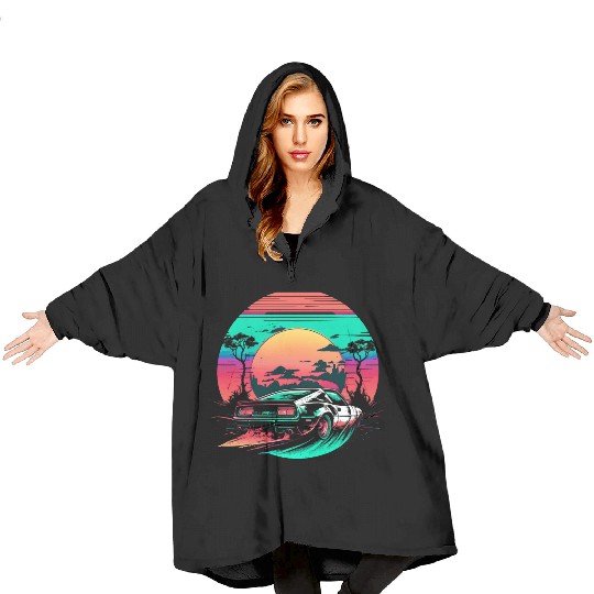 Retro-Fueled Fun: Classic Car Waves Blanket Hoodies
