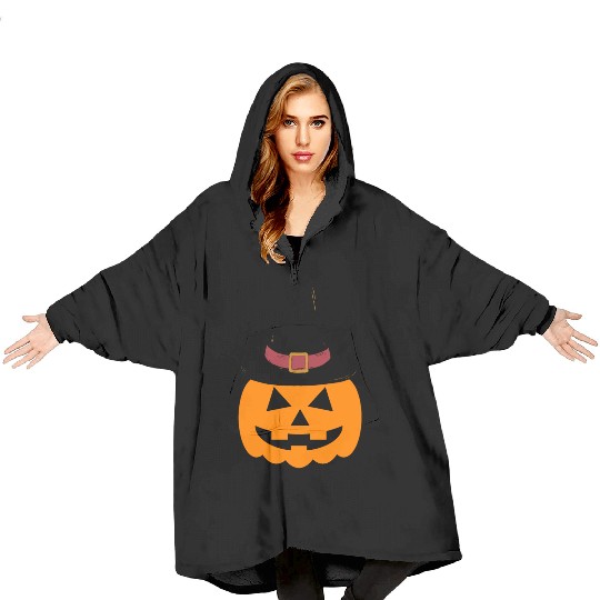 Pumpkin with hat Blanket Hoodies - Funny Halloween