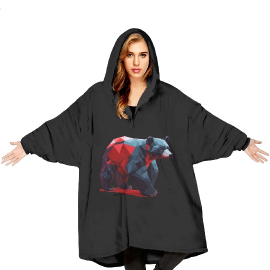 Wild Brown Bear Geometric Red Blanket Hoodies