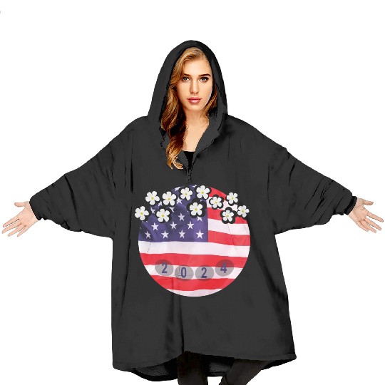 american flag fleurrs Blanket Hoodies