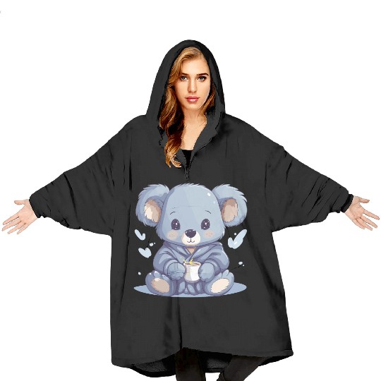 Chibi Koala in Pajamas Blanket Hoodies