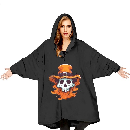 Weird ghost with orange hat halloween Blanket Hoodies