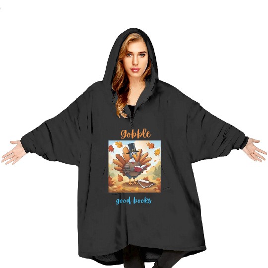 Gobble Good Book Thanksgiving Library Turkey Fall Blanket Hoodies