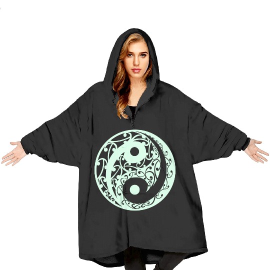 Yin And Yang In A Light Green Colour Blanket Hoodies
