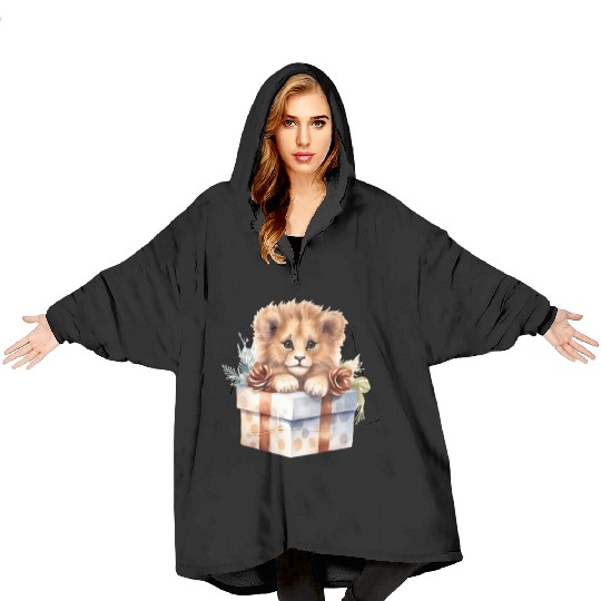 African Lion inside a Christmas gift box Blanket Hoodies