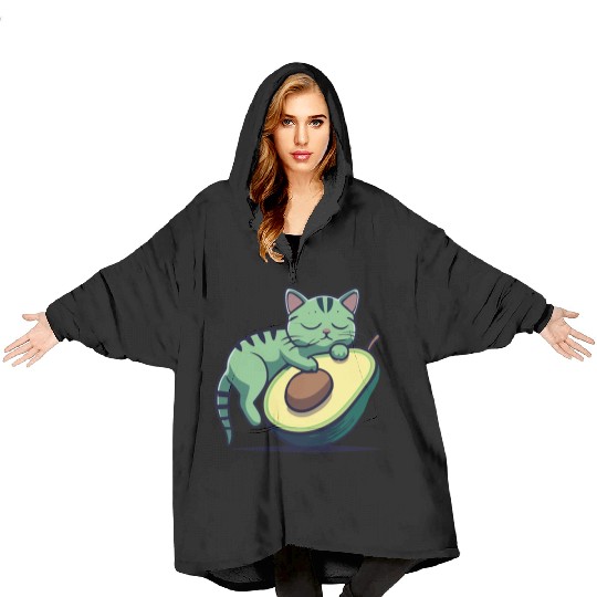 Green Cat W/Black Stripes Sleeping On An Avocado Blanket Hoodies